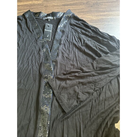 COIN 1804 Women's Plus Size Sequin Contrast Open Cardigan Black 2X - Picture 4 of 5